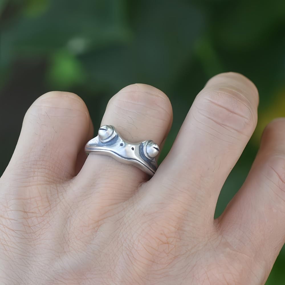Vintage 925 Sterling Silver Frog Ring for Men Women